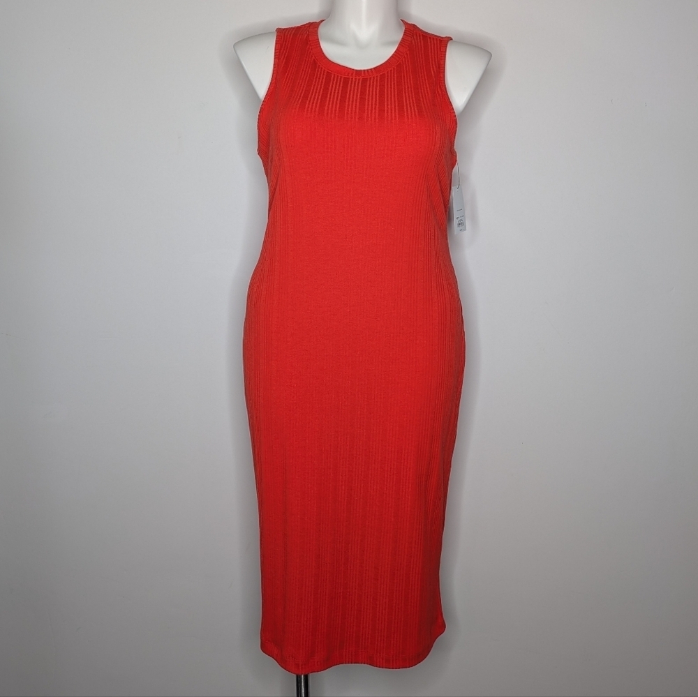 NWT Nine West Orange Reddish Sleeveless Ribbed Midi Dress XXL